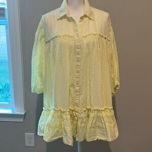 Mable Clothing 3/4 Sleeve yellow Mini Dress Eyelet Ruffles Med‎ M babydoll Boho
